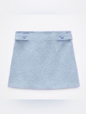 Zara Light Blue Bouclé A-Line Mini Skirt